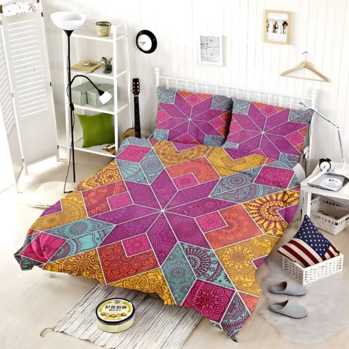 Ethnic Floral Mosaic Pattern Bedding Set