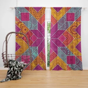 Ethnic Floral Mosaic Pattern Curtain