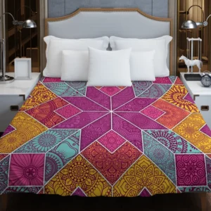 Ethnic Floral Mosaic Pattern Duvet Cover