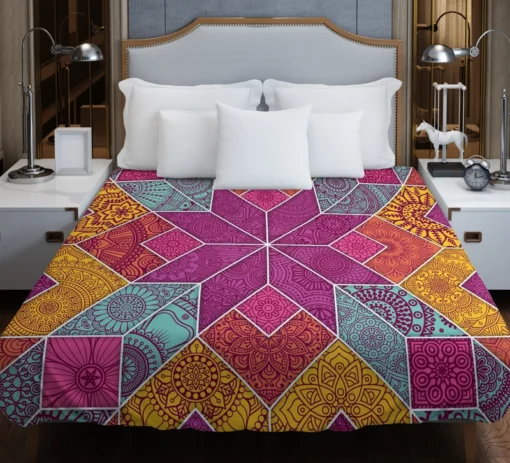 Ethnic Floral Mosaic Pattern Duvet Cover