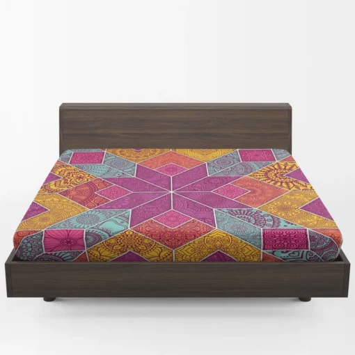 Ethnic Floral Mosaic Pattern Fitted Sheet 1