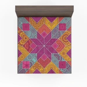 Ethnic Floral Mosaic Pattern Fitted Sheet