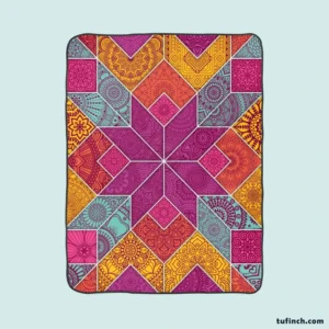 Ethnic Floral Mosaic Pattern Fleece Blanket 1