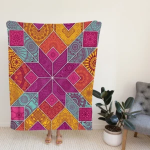 Ethnic Floral Mosaic Pattern Fleece Blanket