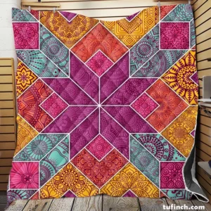 Ethnic Floral Mosaic Pattern Quilt Blanket