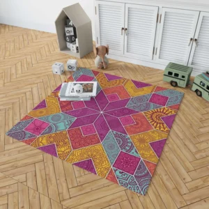 Ethnic Floral Mosaic Pattern Rug 1