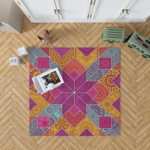 Ethnic Floral Mosaic Pattern Rug