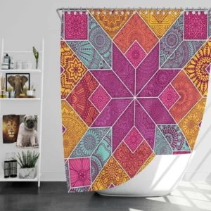 Ethnic Floral Mosaic Pattern Shower Curtain