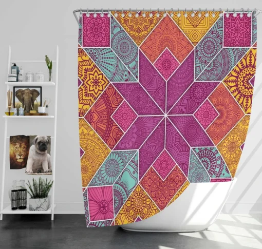 Ethnic Floral Mosaic Pattern Shower Curtain