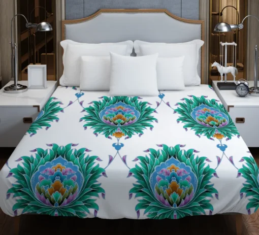 Ethnic Green Turquoise Pattern Duvet Cover