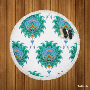 Ethnic Green Turquoise Pattern Round Beach Towel