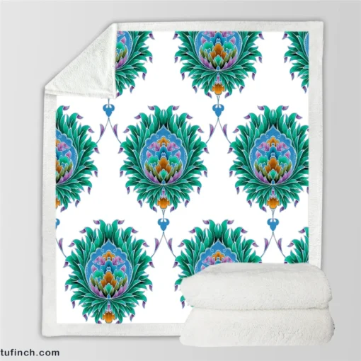 Ethnic Green Turquoise Pattern Sherpa Fleece Blanket