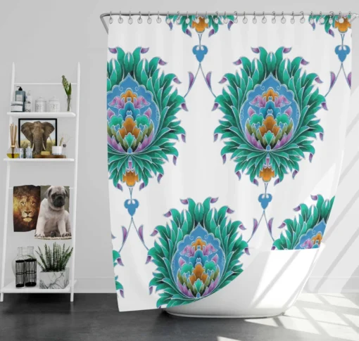 Ethnic Green Turquoise Pattern Shower Curtain