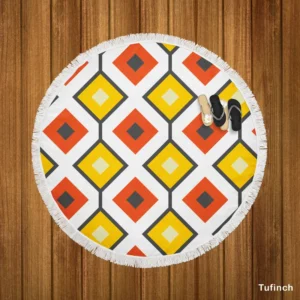 Ethnic Ikat Yellow Orange Round Beach Towel