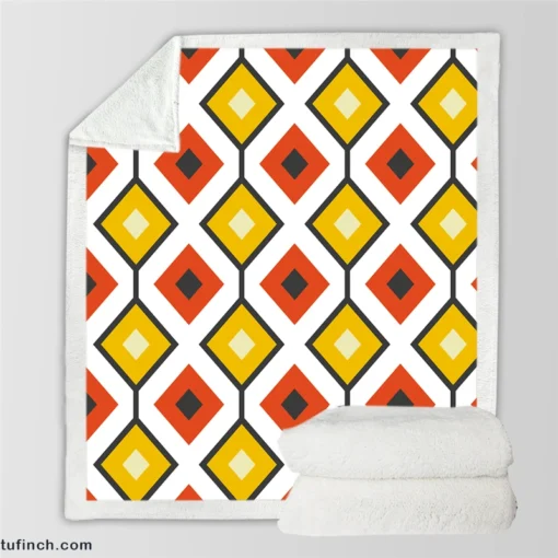 Ethnic Ikat Yellow Orange Sherpa Fleece Blanket