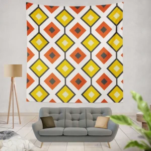 Ethnic Ikat Yellow Orange Wall Tapestry