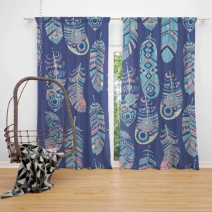 Ethnic Tribal Feather Background Curtain