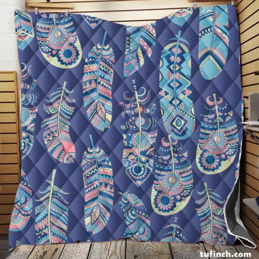 Ethnic Tribal Feather Background Quilt Blanket