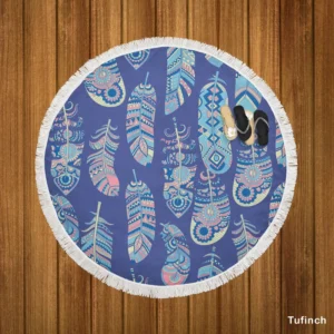 Ethnic Tribal Feather Background Round Beach Towel