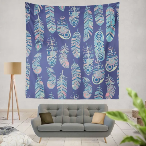 Ethnic Tribal Feather Background Wall Tapestry