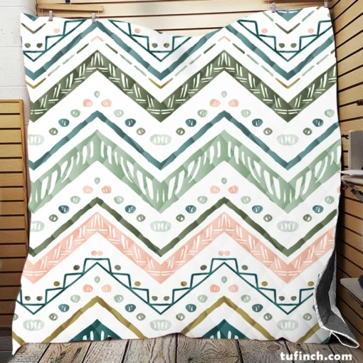 Ethnic Zigzag Chevron Motif Quilt Blanket