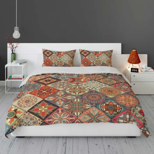 Ethnical Floral Mandala In Orange Bedding Set 1