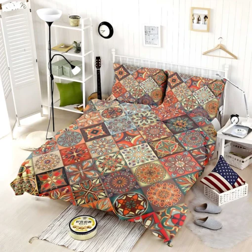 Ethnical Floral Mandala In Orange Bedding Set