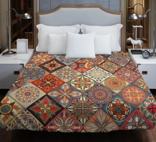 Ethnical Floral Mandala In Orange Duvet Cover