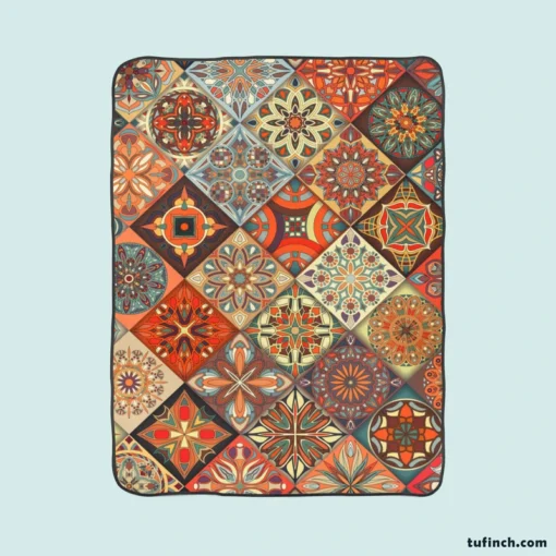 Ethnical Floral Mandala In Orange Fleece Blanket 1