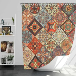 Ethnical Floral Mandala In Orange Shower Curtain