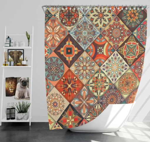 Ethnical Floral Mandala In Orange Shower Curtain