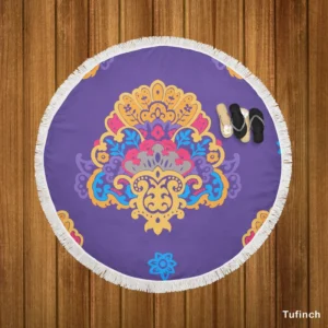 Exotic Blooming Floral Design Round Beach Towel