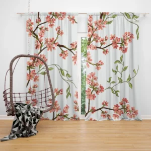 Exotic Chinoiserie Vintage Sakura Pattern Curtain