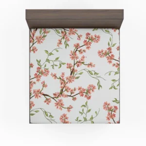 Exotic Chinoiserie Vintage Sakura Pattern Fitted Sheet