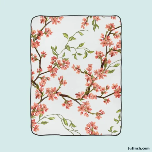 Exotic Chinoiserie Vintage Sakura Pattern Fleece Blanket 1