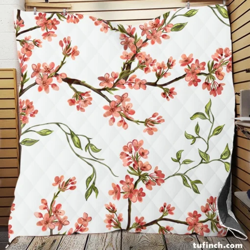 Exotic Chinoiserie Vintage Sakura Pattern Quilt Blanket