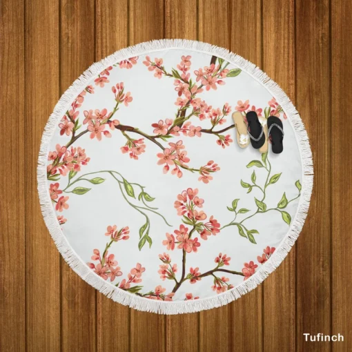 Exotic Chinoiserie Vintage Sakura Pattern Round Beach Towel