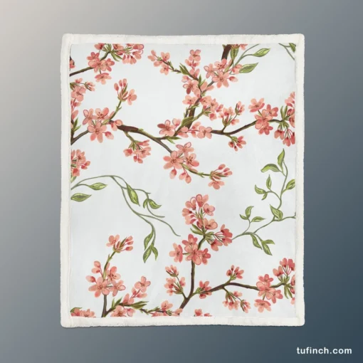 Exotic Chinoiserie Vintage Sakura Pattern Sherpa Fleece Blanket 1