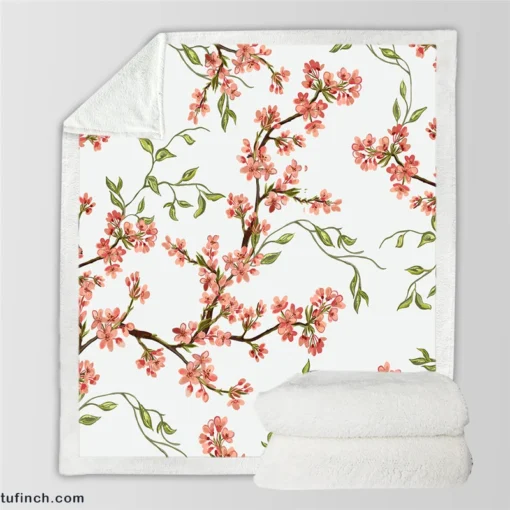 Exotic Chinoiserie Vintage Sakura Pattern Sherpa Fleece Blanket