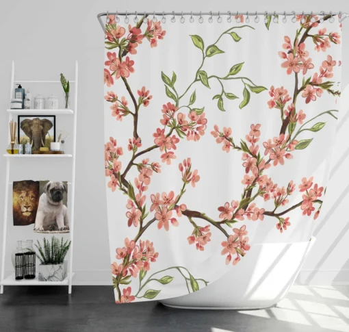 Exotic Chinoiserie Vintage Sakura Pattern Shower Curtain