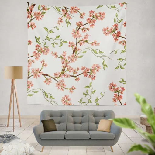 Exotic Chinoiserie Vintage Sakura Pattern Wall Tapestry