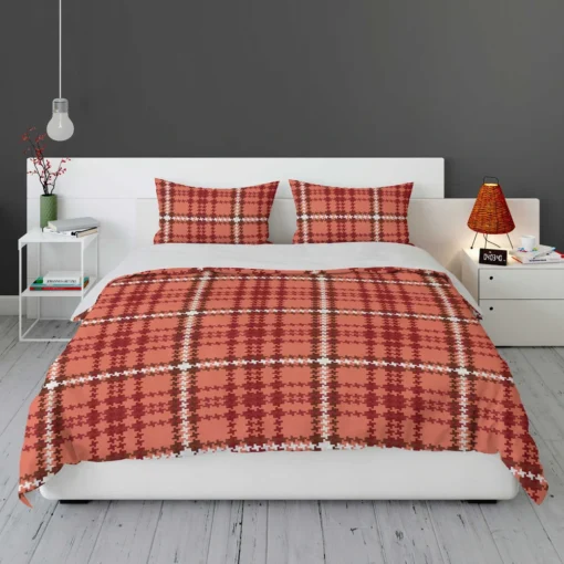 Faded Red Ambesonne Plaid Pattern Bedding Set 1