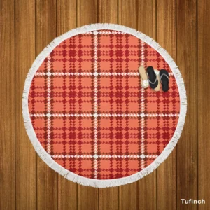 Faded Red Ambesonne Plaid Pattern Round Beach Towel