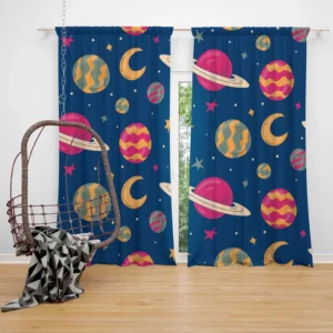 Fantasy Planet Saturn Pattern Curtain