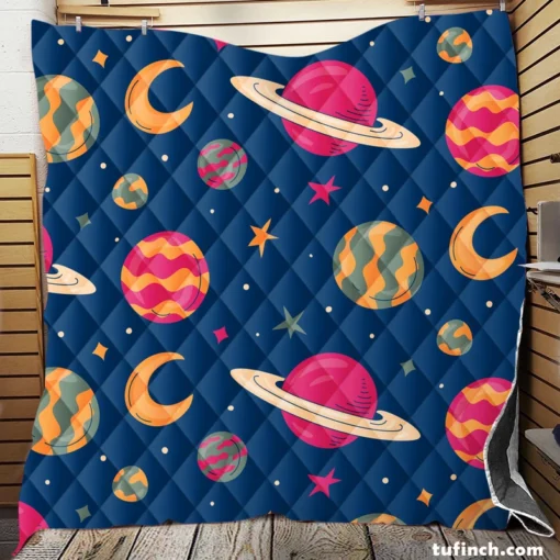 Fantasy Planet Saturn Pattern Quilt Blanket