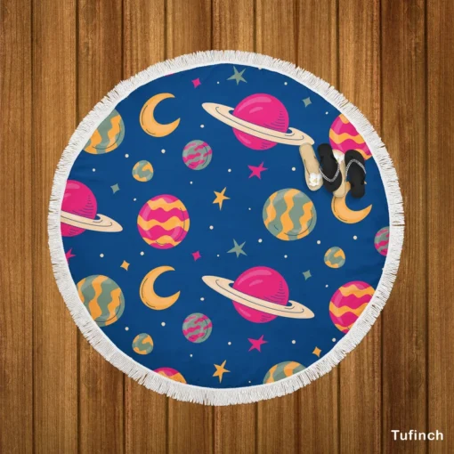 Fantasy Planet Saturn Pattern Round Beach Towel