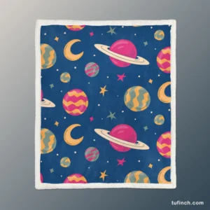 Fantasy Planet Saturn Pattern Sherpa Fleece Blanket 1