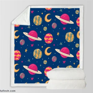 Fantasy Planet Saturn Pattern Sherpa Fleece Blanket