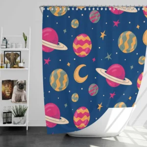 Fantasy Planet Saturn Pattern Shower Curtain