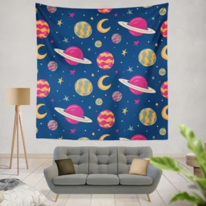 Fantasy Planet Saturn Pattern Wall Tapestry